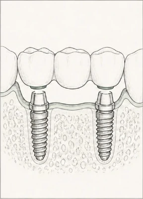 Brugconstructie gedragen door twee implantaten
